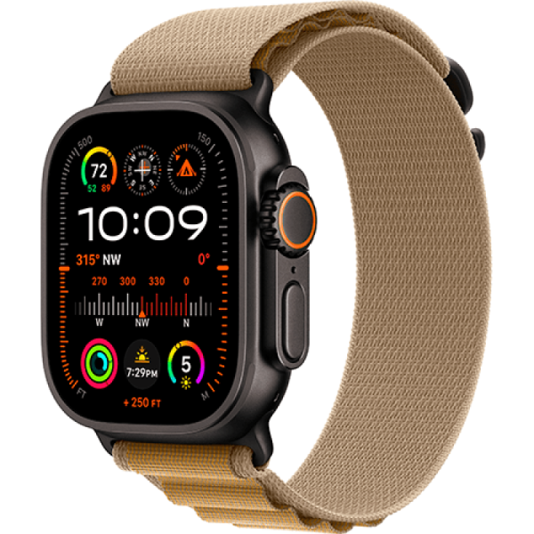 Apple Watch Series Ultra 2 49mm Black Titanium Case with Tan Alpine Loop S